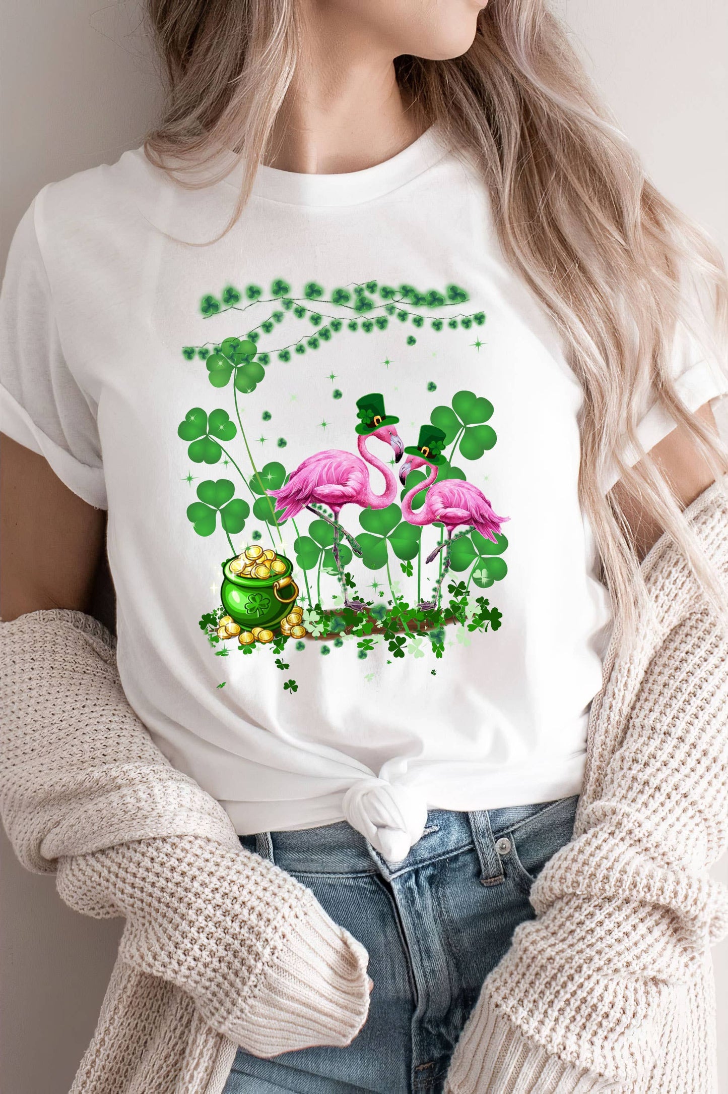 EagleAceApparel - Flamingo Irish Shirt, St. Patrick's Day, Shamrock Shirt