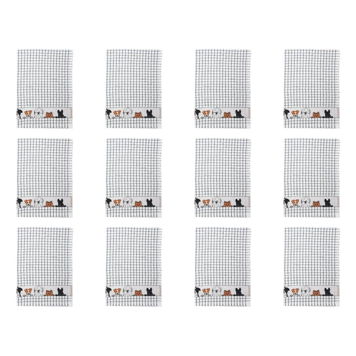 Dublin Gift Company - Polidri Tea Towel Charcoal Dogs Jacquard: Pack of 2