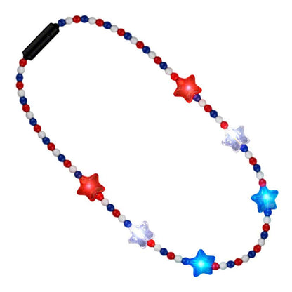 Blinkee.com, LLC - Flashing Patriotic Disco Prism Stars Red White Blue Necklace