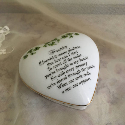 CBE Inc - Porcelain Heart Shaped Keepsake Box-Friendship Saying: Shamrock