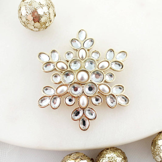 Seasons Jewelry - Gold Pearl & Crystal Snowflake Christmas Pin/Pendant