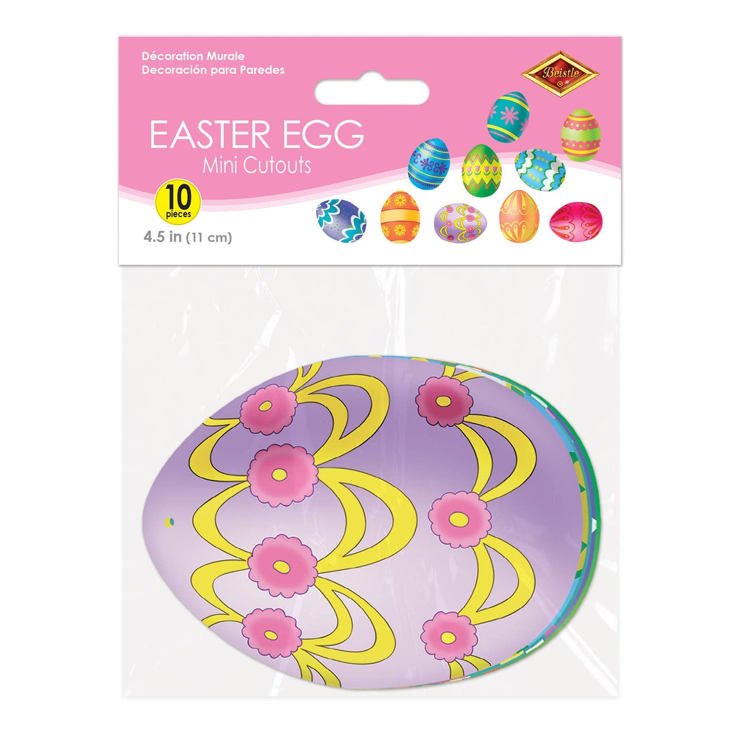 Beistle - Mini Easter Egg Cutouts, 4½", Printed on 2 sides, 10/package
