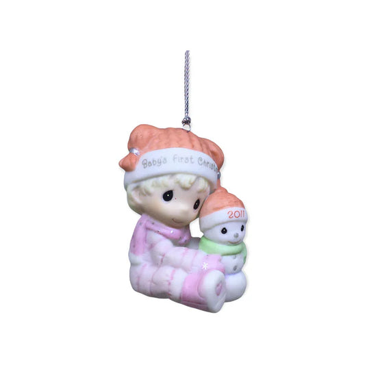 Precious Moments "Baby's First Christmas" Dated 2011 Porcelain Girl Ornament