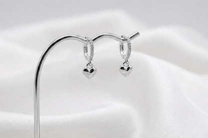 Cherished Moments - Sterling Silver Huggie with Heart Earrings for Kids, Girls