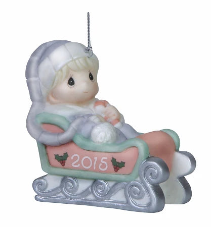 Precious Moments "Baby's First Christmas" Dated 2015 Porcelain Boy Ornament