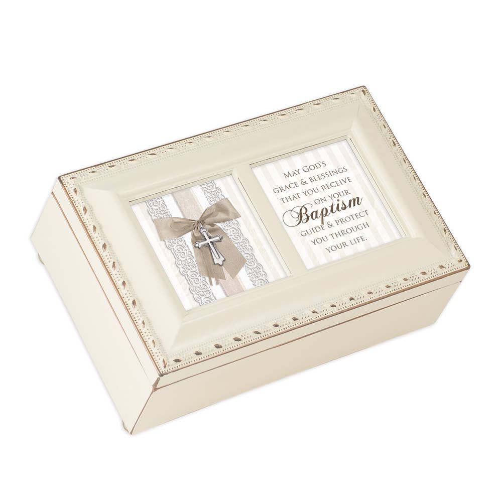 Cottage Garden - Petite Music Box Blessings on Your Baptism, Rope-Trim
