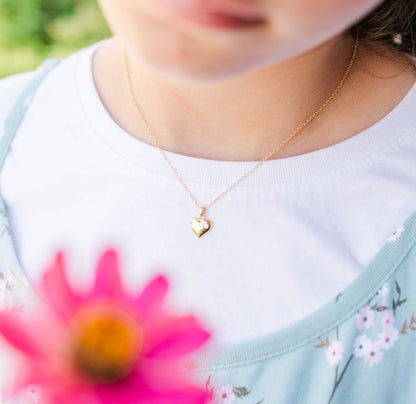 Cherished Moments - Girls 14K Gold-Plated Puff Heart Charm Necklace: 14 inch