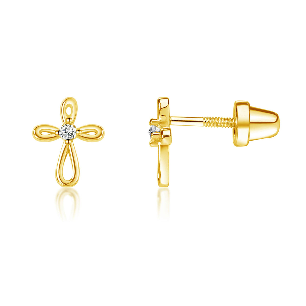 Cherished Moments - 14K Gold-Plated Cross Earrings for Baptism or Communion Gift