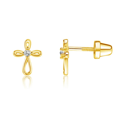 Cherished Moments - 14K Gold-Plated Cross Earrings for Baptism or Communion Gift