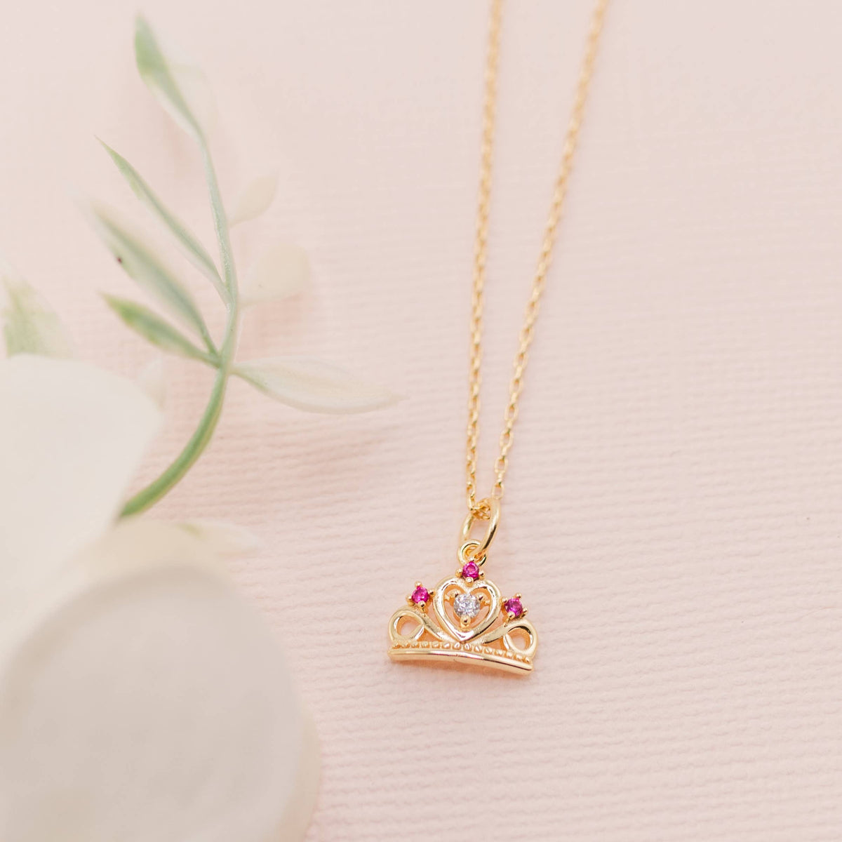 Cherished Moments - Children's 14K Gold Plated Girls Princess Tiara Necklace: 14 inch