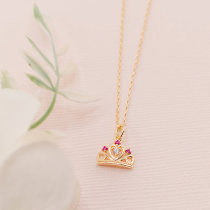 Cherished Moments - Children's 14K Gold Plated Girls Princess Tiara Necklace: 14 inch