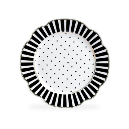 Grace Teaware - Josephine Black Stripes Dots Scallop Porcelain Dessert Plate