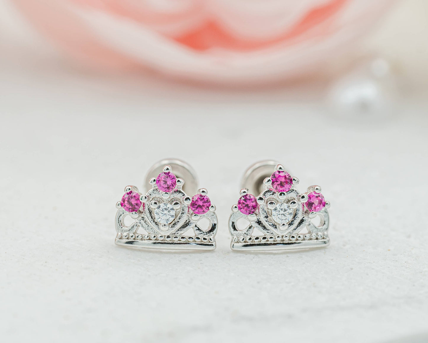 Cherished Moments - Sterling Silver Screw-Back Princess Tiara Earrings for Kids
