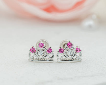 Cherished Moments - Sterling Silver Screw-Back Princess Tiara Earrings for Kids