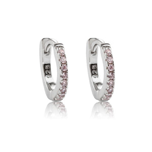 Cherished Moments - Sterling Silver Huggie CZ Hoop Earrings for Babies and Kids: Pink