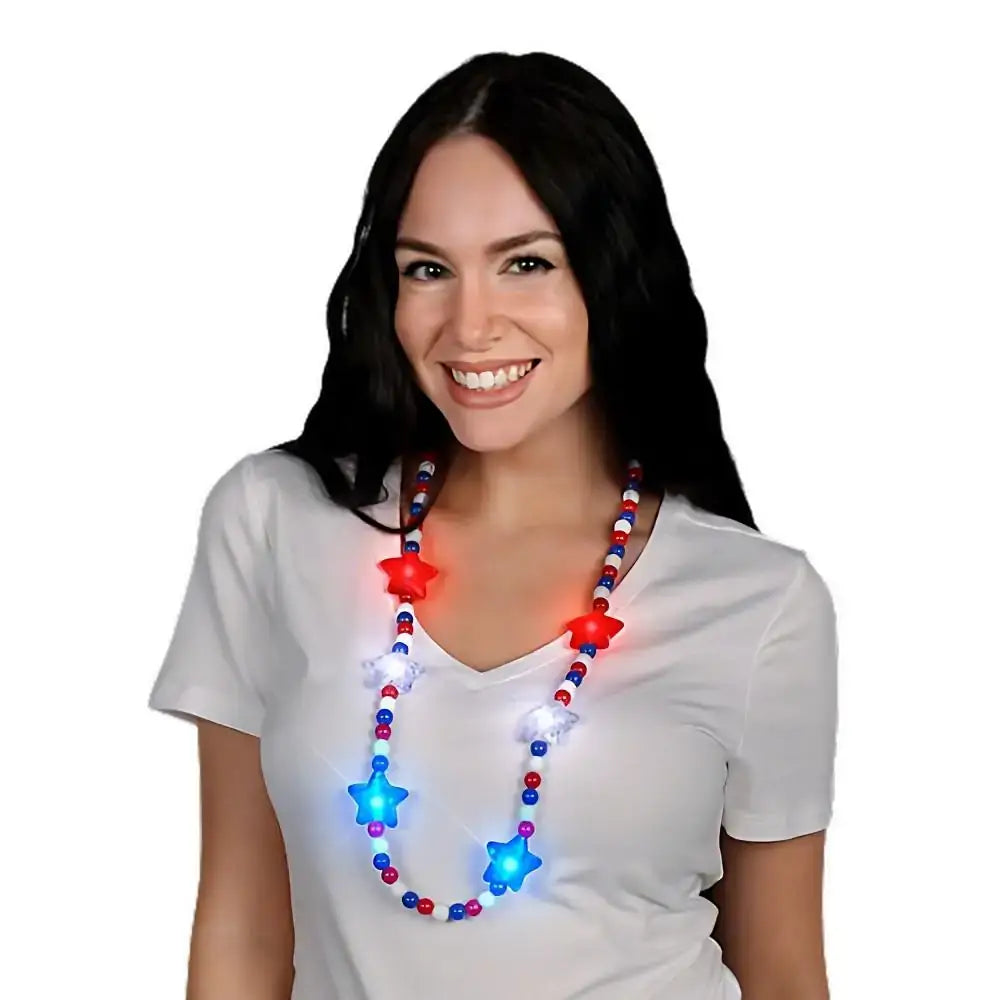 Blinkee.com, LLC - Flashing Patriotic Disco Prism Stars Red White Blue Necklace