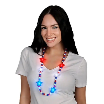 Blinkee.com, LLC - Flashing Patriotic Disco Prism Stars Red White Blue Necklace