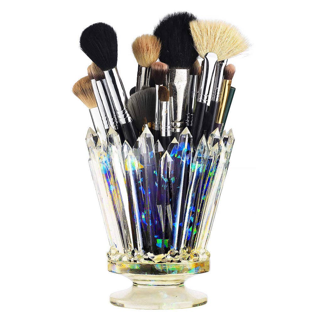 The Wine Savant /  Khen Glassware - Amethyst Crystal Makeup Brush Holder, Iridescent Shine