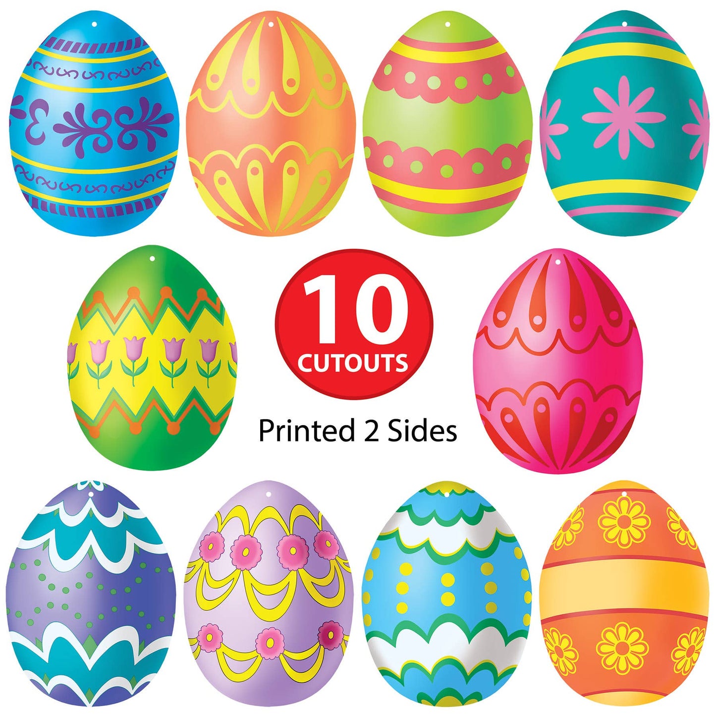 Beistle - Mini Easter Egg Cutouts, 4½", Printed on 2 sides, 10/package