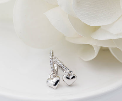 Cherished Moments - Sterling Silver Huggie with Heart Earrings for Kids, Girls