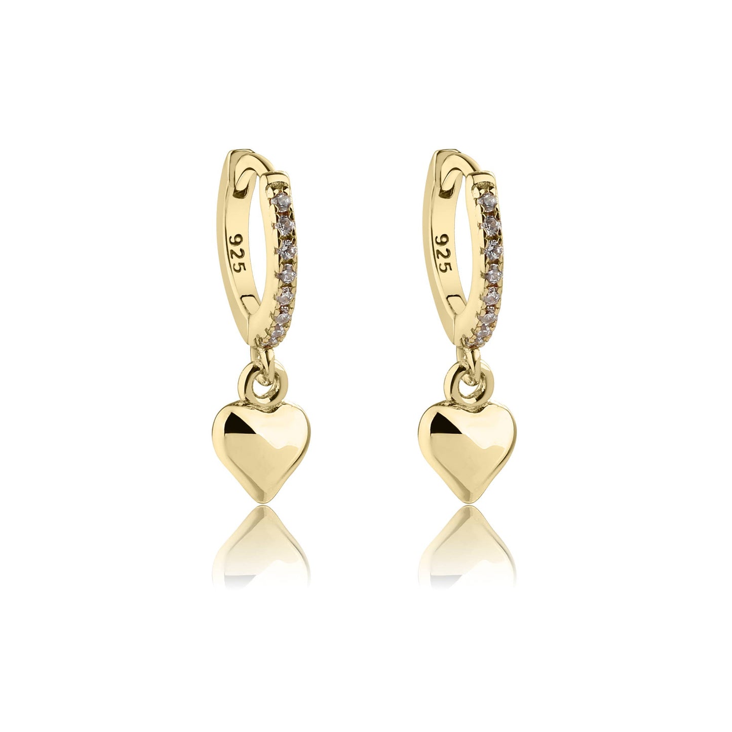 Cherished Moments - 14K Gold-Plated Huggie with Heart Earrings for Kids, Girls