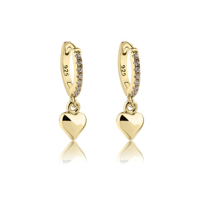 Cherished Moments - 14K Gold-Plated Huggie with Heart Earrings for Kids, Girls