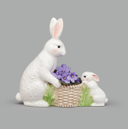 Roman - 9.25"H Bunny and Basket Planter, Ceramic, Spring Decor