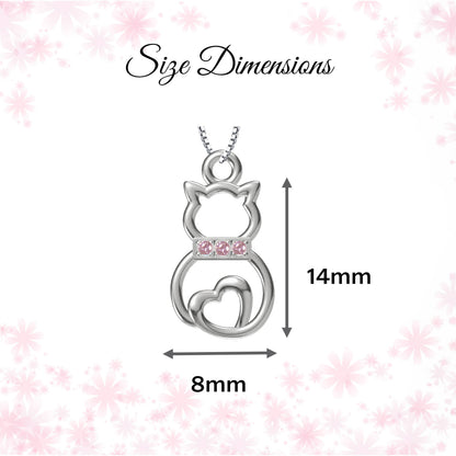 Cherished Moments - Girls Sterling Silver Cat Necklace with Pink CZ Collar: Pink / 16-18"