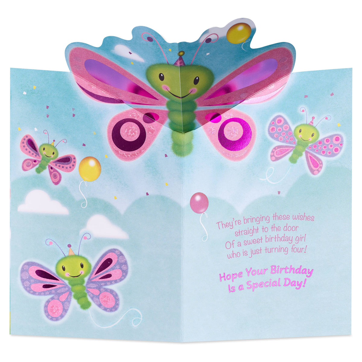 DICKENS INC. - 4th Birthday Card for Girl (Fluttering Fun)