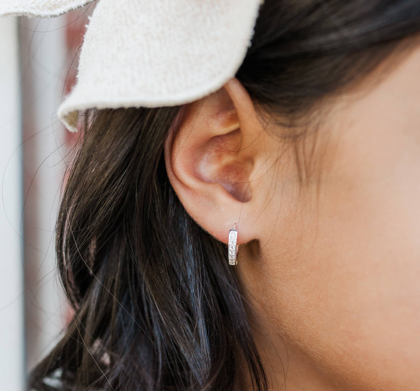 Cherished Moments - Sterling Silver Huggie CZ Hoop Earrings for Babies and Kids: Clear / 13mm