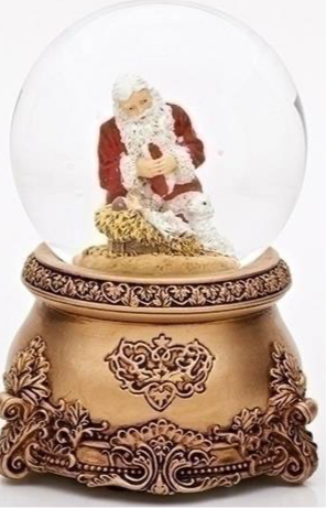 Santa Kneeling Santa With Baby Jesus Musical Glitterdome