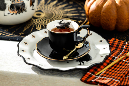 Grace Teaware - Flying Witch Black Gold 8.5oz Tea Cup and Saucer