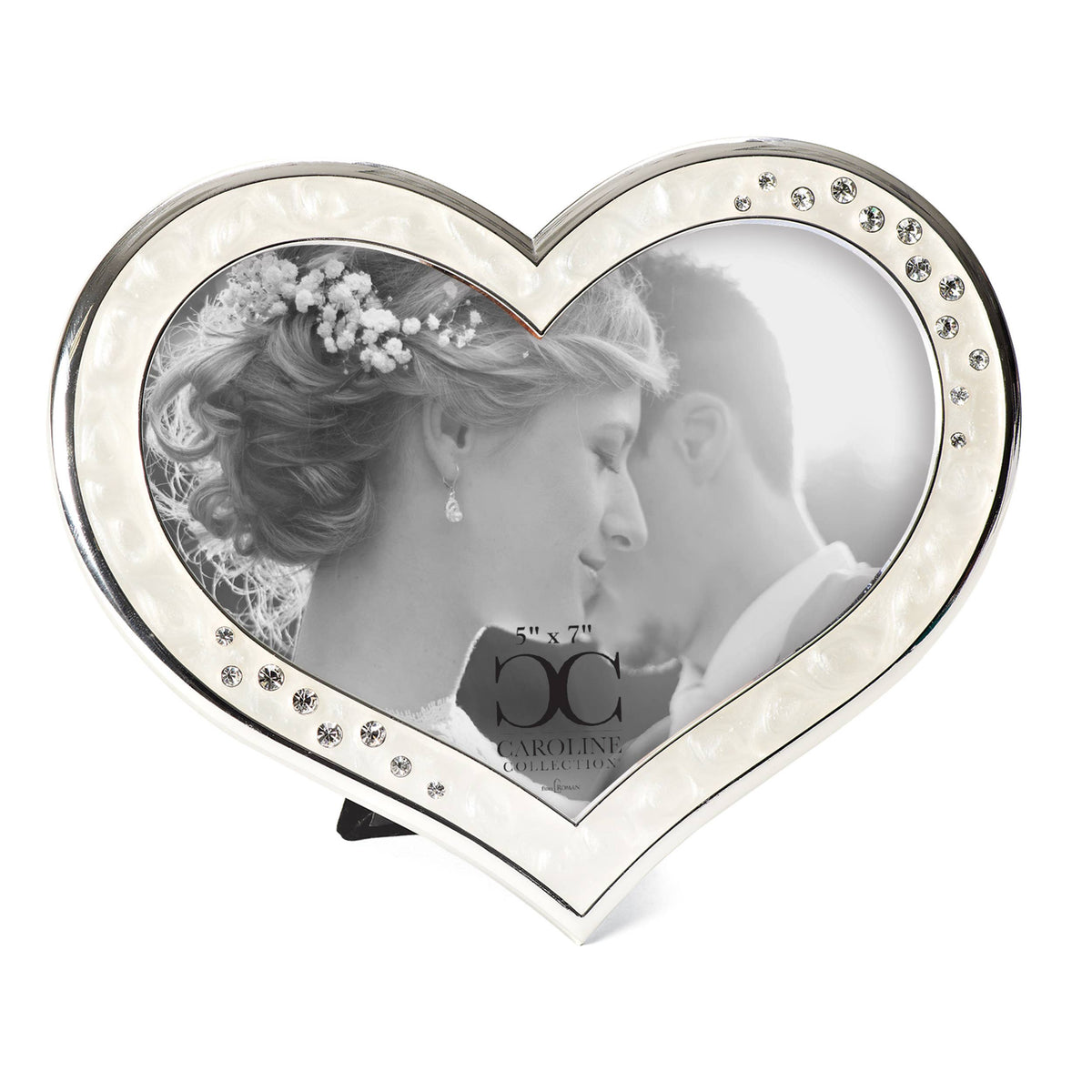 ROMAN - Heart Frame (5X7); Ivory With Rhinestones
