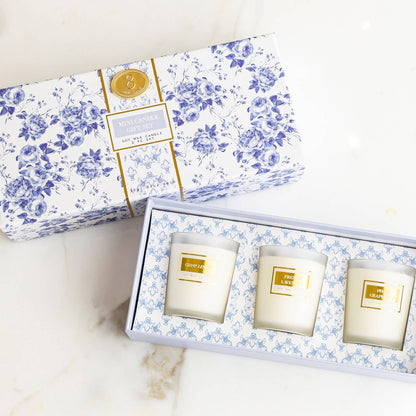 8 Oak Lane - Blue Floral 3 Piece Assorted Candle Boxed Set