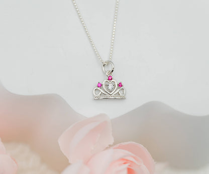 Cherished Moments - Sterling Silver Girls Princess Tiara Necklace for Children: 14 inch