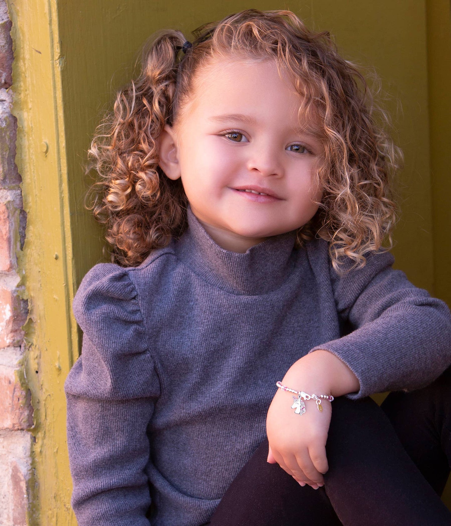 Cherished Moments - Sterling Silver Pink Unicorn Bracelet Gift for Little Girls: Medium 1-5 Years