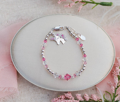Cherished Moments - Sterling Silver Pink Unicorn Bracelet Gift for Little Girls: Medium 1-5 Years