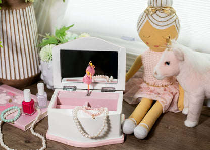 Cottage Garden - Ballerina White/Pink 7.5x5.4 MDF/Velvet Musical Jewelry Box