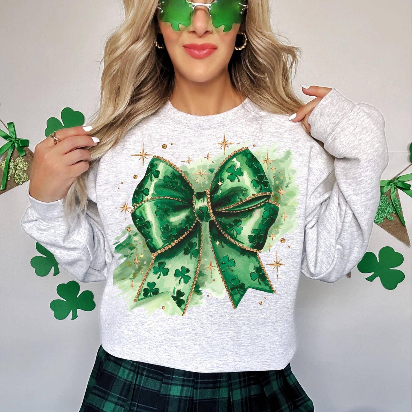 NVC Ecommerce LLC - St. Patrick’s Day Coquette Sweater, Glitter Faux Disco Shirt: Sand / M / Sweatshirt