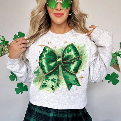 NVC Ecommerce LLC - St. Patrick’s Day Coquette Sweater, Glitter Faux Disco Shirt: Sand / M / Sweatshirt