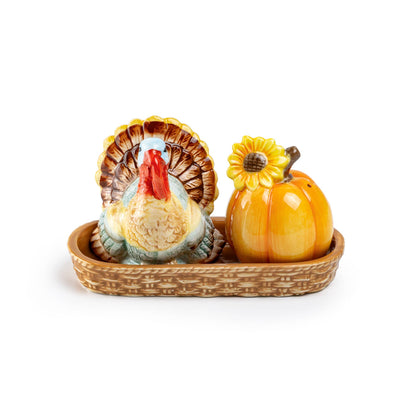 Grace Teaware - Gift Boxed Turkey and Pumpkin Salt and Pepper Shaker Set