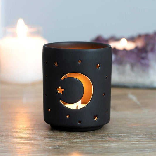Something Different Wholesale - Small Black Mystical Moon Cut Out Tealight Candle Holder