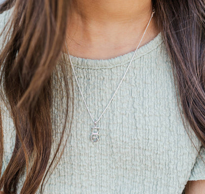 Cherished Moments - Girls Sterling Silver Cat Necklace with Pink CZ Collar: Pink / 16-18"