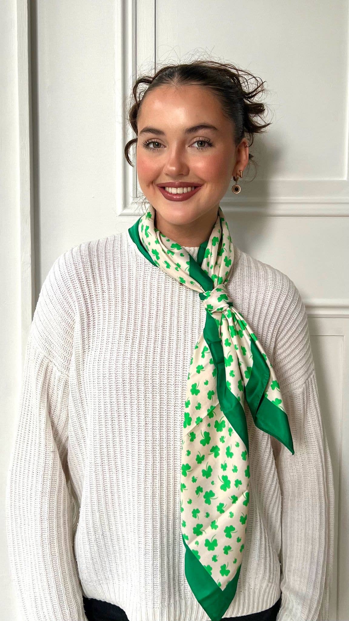 Celtic Ore Crafts - IRS-036E Polysilk Scarf Shamrock Green/Cream
