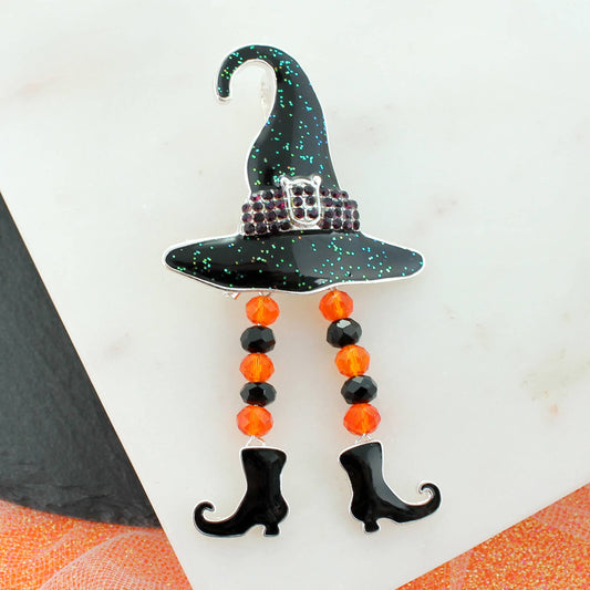 Seasons Jewelry - Dangle Leg Witch Hat Halloween Pin/Pendant