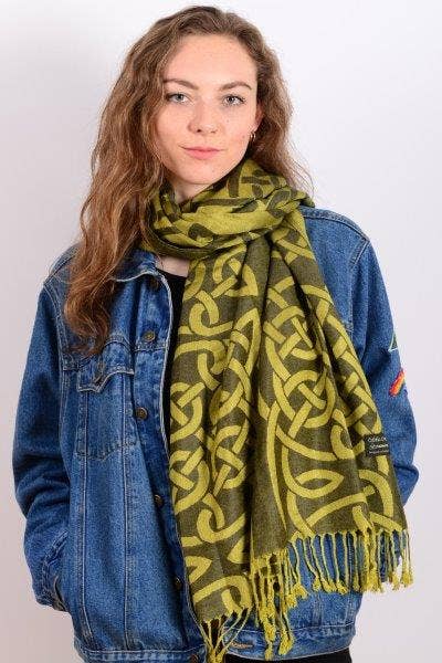 Celtic Ore Crafts - IRS-008B Celtic Trad Pashmina 65cm x 190cm: Olive Green / 65cm x 190cm
