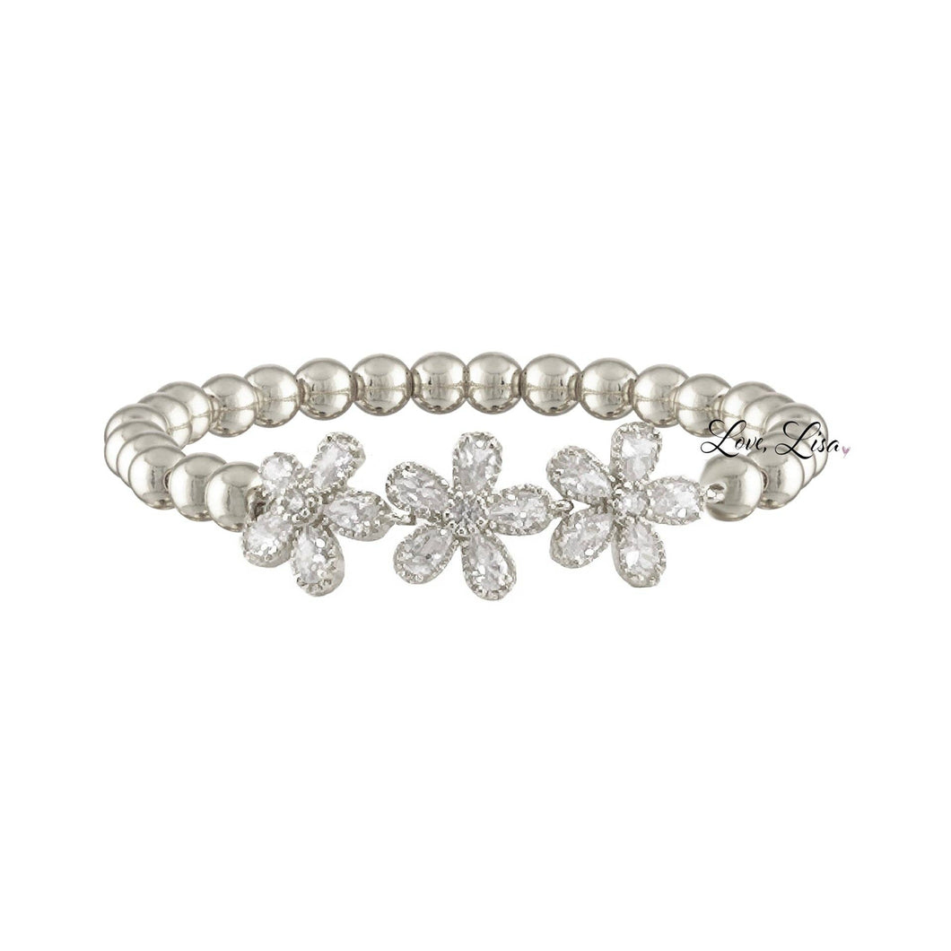 Love, Lisa - Felicity Floral Collection of Bracelets: Silver / 3 Flower Bracelet  (6mm)