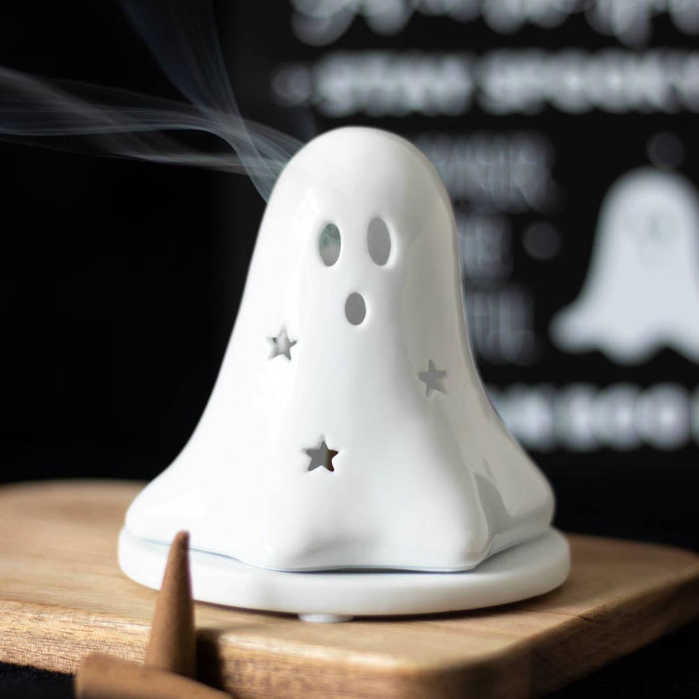 Something Different Wholesale - Ceramic Halloween Ghost Tealight and Incense Cone Holder