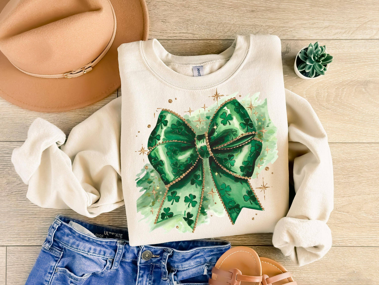 NVC Ecommerce LLC - St. Patrick’s Day Coquette Sweater, Glitter Faux Disco Shirt: Sand / M / Sweatshirt