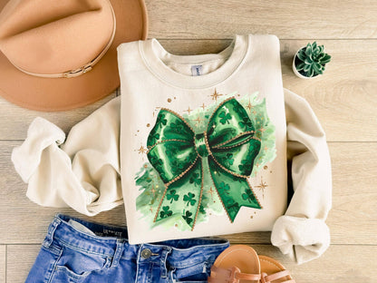 NVC Ecommerce LLC - St. Patrick’s Day Coquette Sweater, Glitter Faux Disco Shirt: Sand / M / Sweatshirt